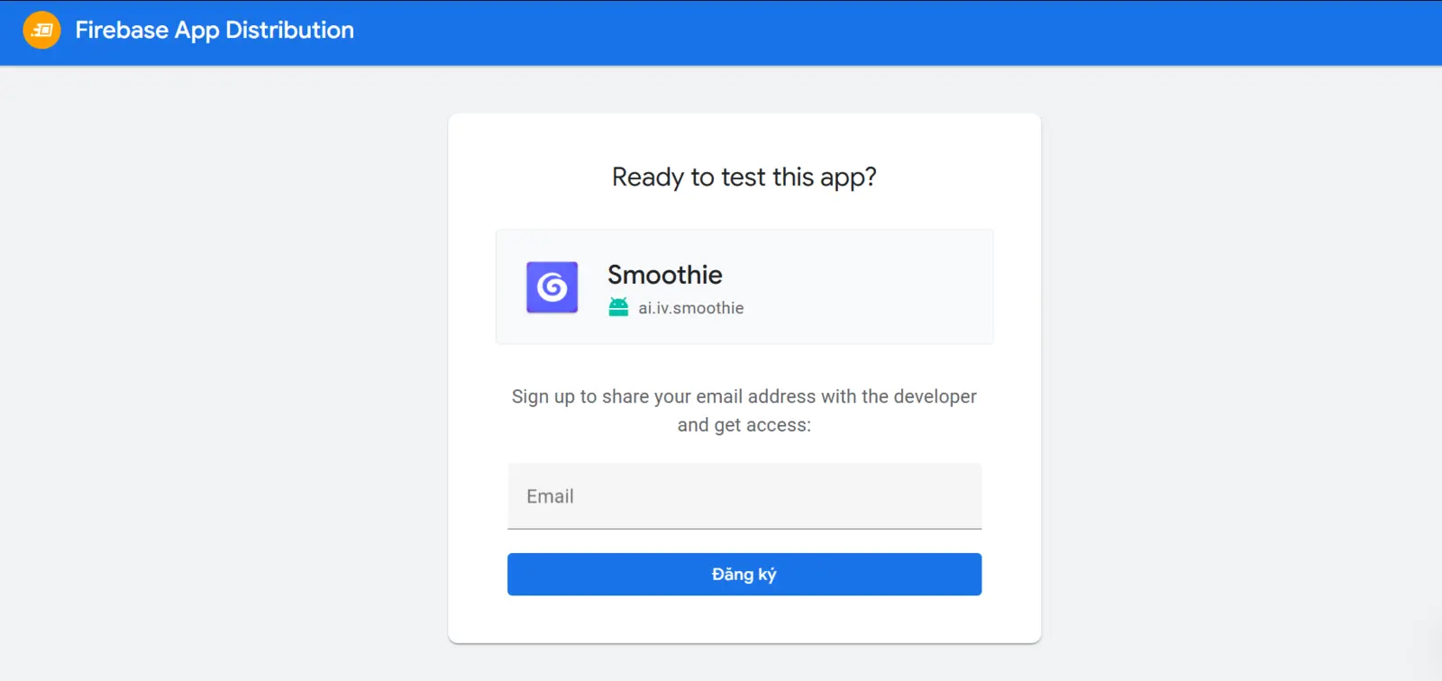 Minh họa trang phân phối app thử nghiệm Firebase